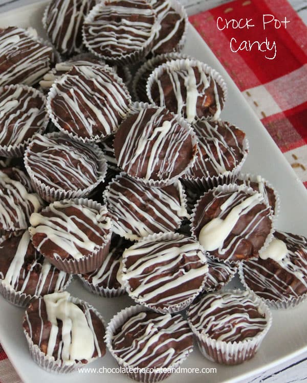 Crock Pot Candy-A soft Chocolate candy filled with peanuts and caramel, made in the crock pot!