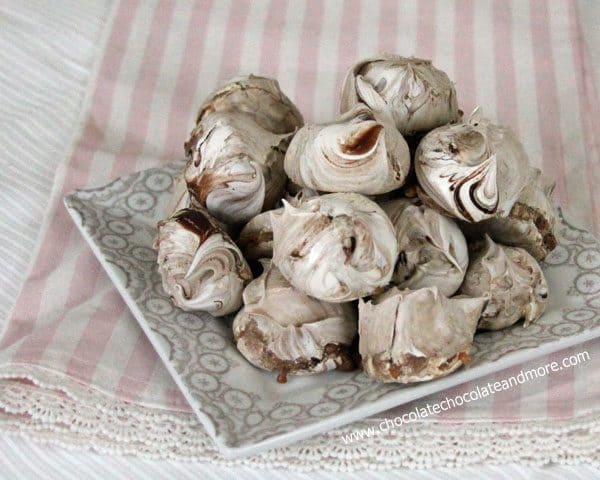 Chocolate Swirled Meringues-whipped egg whites, some sugar, swirled in chocolate then slow baked into a crispy cookie.
