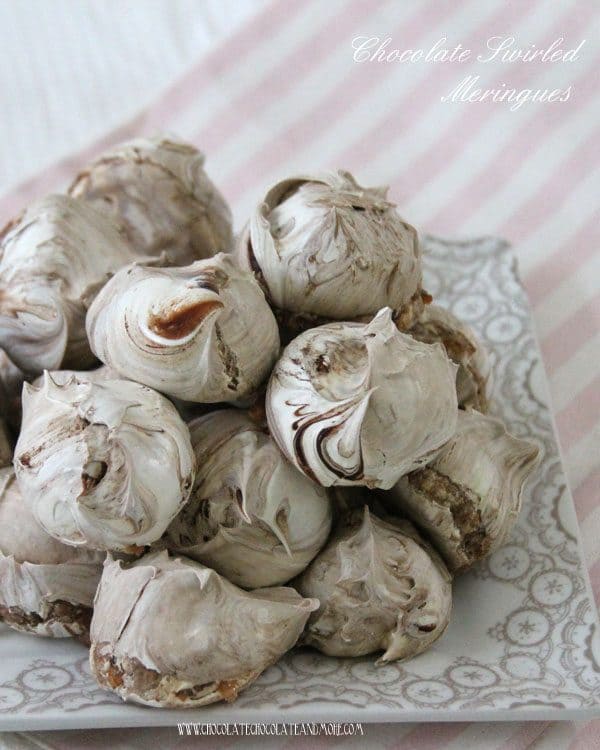 Chocolate Swirled Meringues-whipped egg whites, some sugar, swirled in chocolate then slow baked into a crispy cookie.