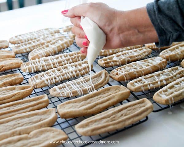 Cinnamon Cookie Sticks-a refrigerated cookie dough, slice, bake then drizzle some glaze, these cookies are both a little crunchy and chewy at the same time. Perfect with a cup of coffee or a tall glass of milk! 