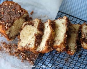 Cinnamon Swirl Quick Bread filled with cinnamon sugar and pecans, for an easy breakfast treat or snack.