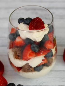 No-Bake Cheesecake Brownie Parfaits are perfect for any occasion, create a parfait bar with the addition of your favorite fruits-strawberries, raspberries and blueberries!