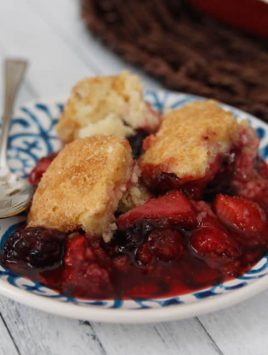 Summer Berry Cobbler-full of strawberries, blackberries and raspberries, this cobbler is the perfect summer treat!