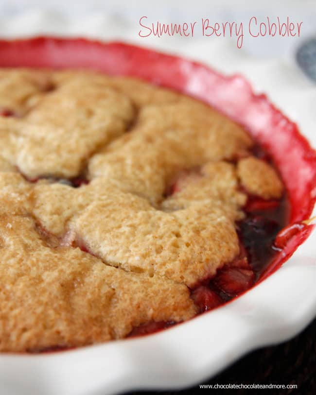 Summer Berry Cobbler-full of strawberries, blackberries and raspberries, this cobbler is the perfect summer treat! 