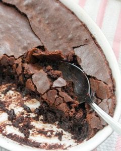 Chocolate Brownie Pudding-a crisp brownie crust on top with a gooey pudding on the bottom! Top with a scoop of vanilla ice cream or fresh whipped cream.