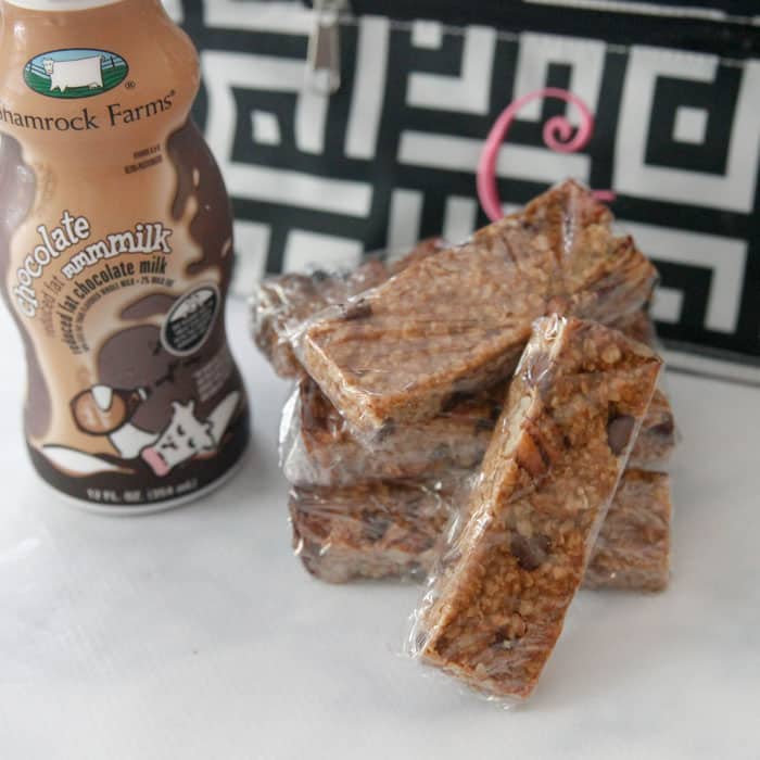 Peanut Butter Chocolate Chip Granola Bars and Shamrock Farms Chocolate Milk