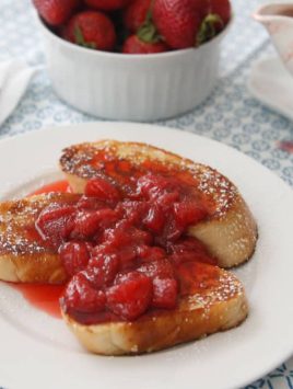 Vanilla French Toast with Fresh Strawberry Syrup-perfect for breakfast anytime!