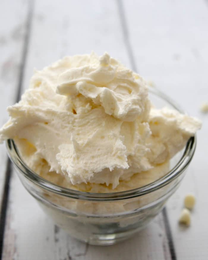 White Chocolate Buttercream Frosting-a delicate taste of white chocolate, the perfect complement to any cake and can be colored to match any occasion! 