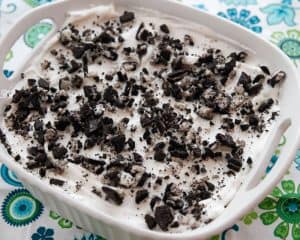 save a few cookies to decorate the top of your Oreo Icebox cake
