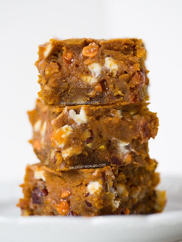 Pumpkin Blondies by tablefortwoblog.com