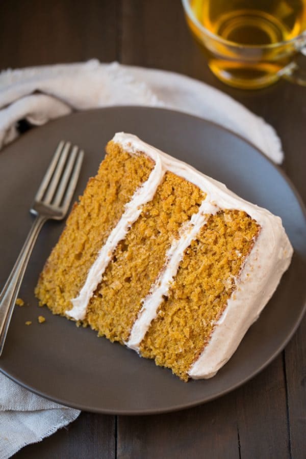 Pumpkin Cake with Cinnamon Cream Cheese Frosting by cookingclassy.com
