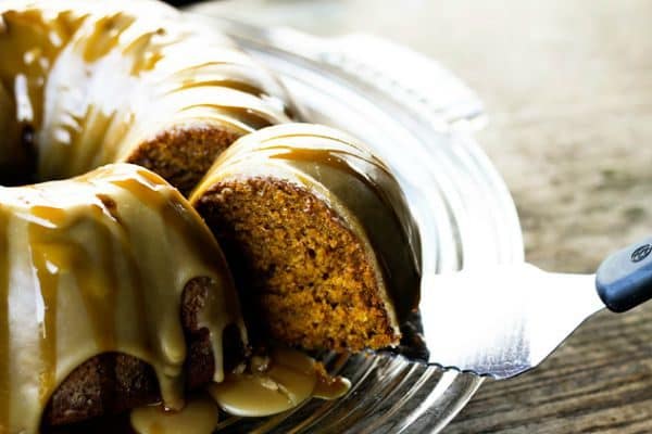 Pumpkin Cake with Maple Frosting and Apple Cider Caramel by foodiewithfamily.com