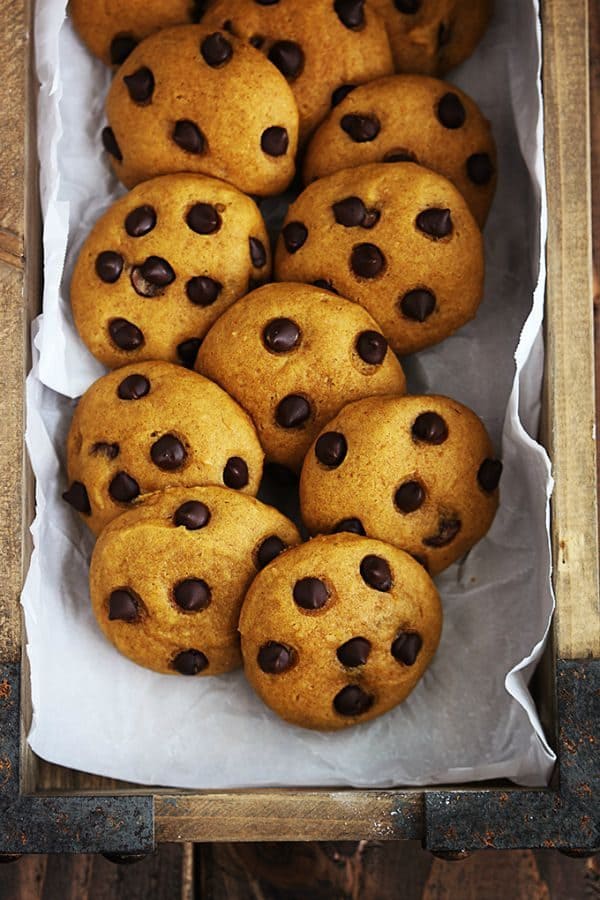 Pumpkin Chocolate Chip Cookies by lecremedelacrumb.com