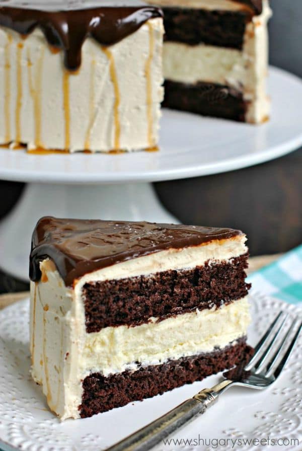 Salted Caramel Chocolate Cheesecake Cake by shugarysweets.com