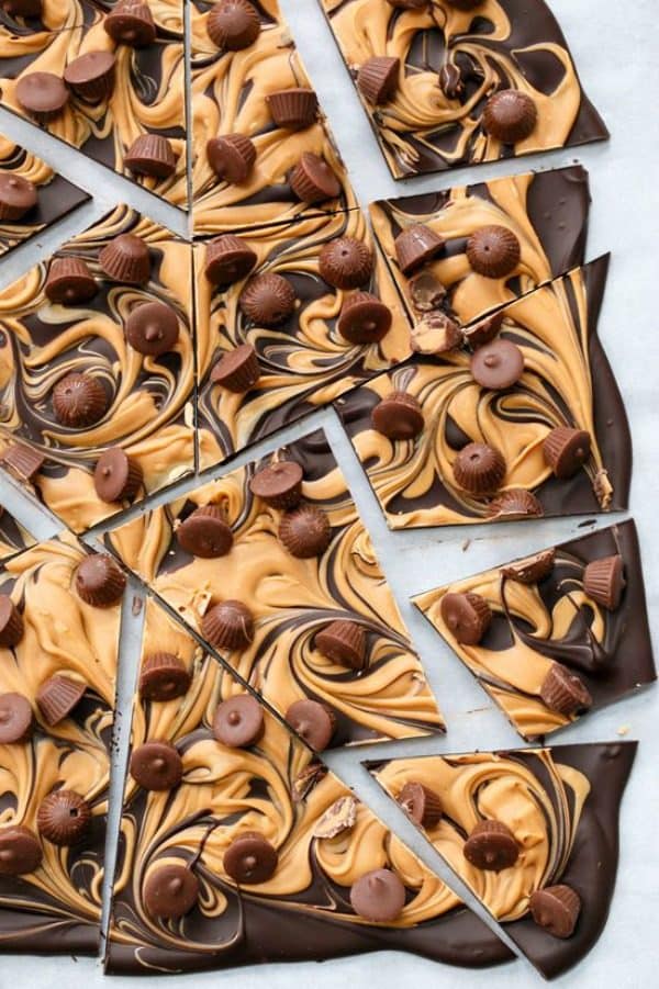 Chocolate Peanut Butter Cup Bark by loveandoliveoil.com
