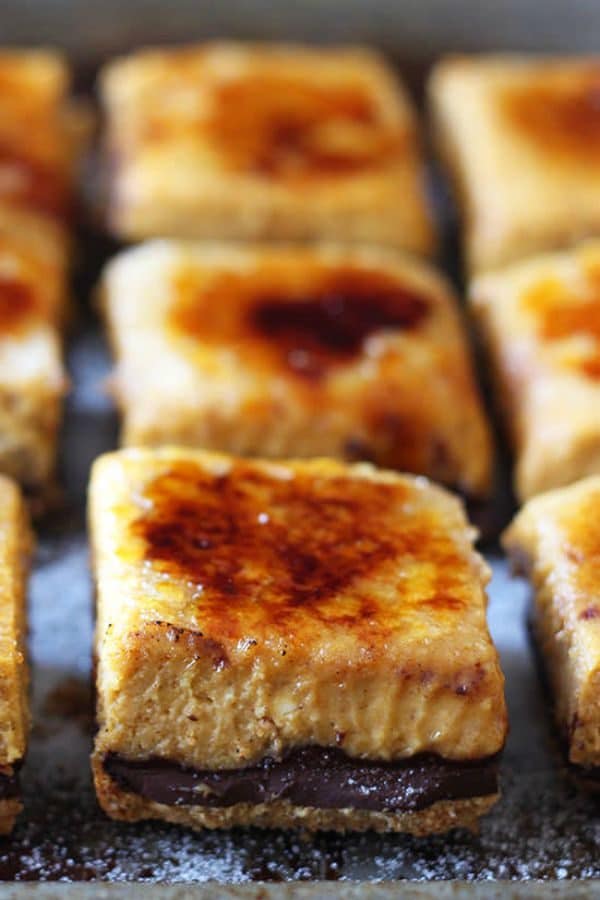 Creme Brule Pumpkin Chocolate Cheesecake Bars by handletheheat.com