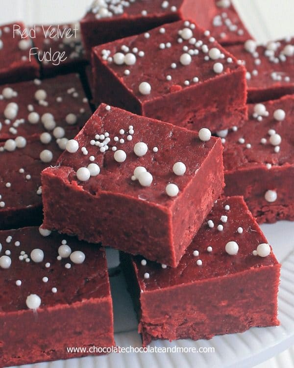 Red Velvet Cake Batter Fudge by chocolatechocolateandmore.com