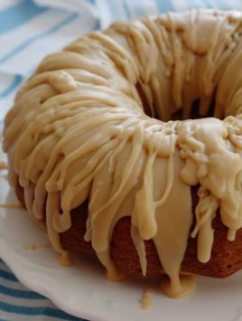 Caramel Glazed Spice Cake-start with a simple yellow box mix then with the addition of spices and a sweet caramel glaze you have something that will rival any cake made from scratch!