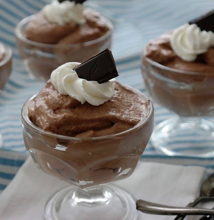 Easy Whipped Dark Chocolate Mousse-just 3 ingredients to create this delicate dessert, the secret is using good dark chocolate! Green & Black 70% Dark Chocolate makes this dessert decadent!