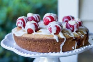 Strawberry Lemon Glazed Poundcake - this is so easy. Starts with a mix, ends with very impressed guests!