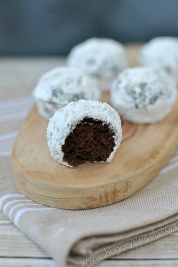 Chocolate Powdered Sugar Donut Holes by shugarysweets.com