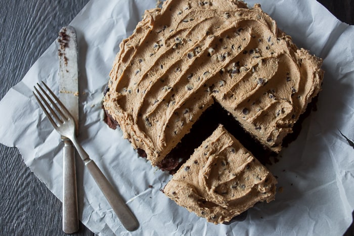 This cookie dough frosting tastes just like fresh cookie dough but is made safe for eating by using no eggs. Perfect on cake or eaten with a spoon.