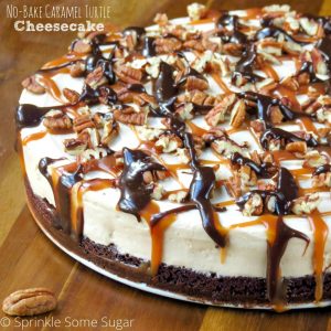 No-Bake Caramel Turtle Cheesecake - Sprinkle Some Sugar