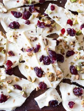 This white chocolate cranberry pistachio bark is the perfect holiday candy. It takes just 10 minutes to make and is sure to impress!