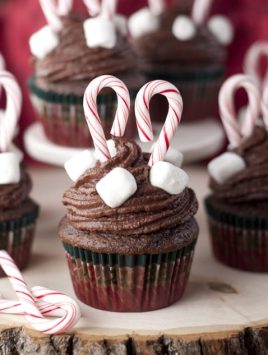 These festive Chocolate Cupcakes are topped with a hot chocolate buttercream frosting. YUM!