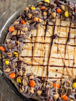 Easy Peanut Butter Pie Easy Peanut Butter Pie - A creamy peanut butter pie filling is nestled in an Oreo crust and topped with a dark chocolate whipped cream.