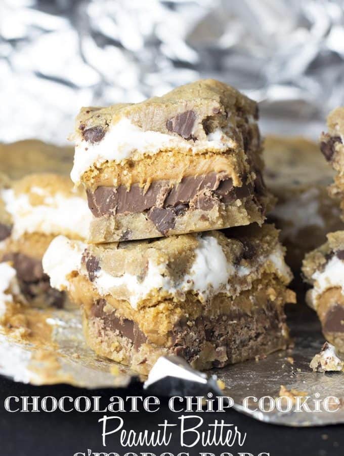 chocolate chip peanut butter cookie s'mores bars