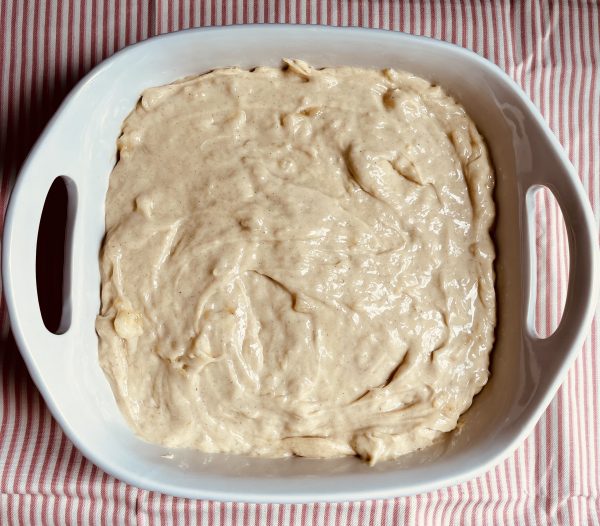The dish of Banana Pudding Bars with the pudding layer.