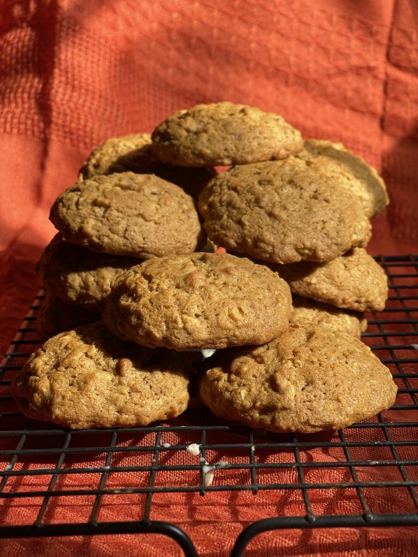 Pumpkin Spice Oatmeal Cookies Pumpkin Spice Oatmeal Cookies stacked on the cooling rack