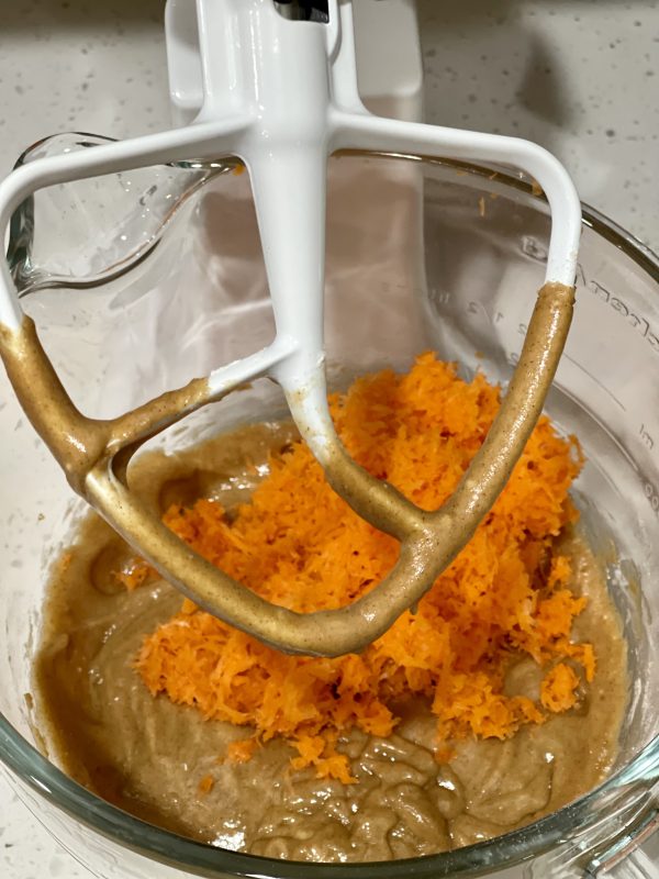 Carrot Cake Loaf Carrot Cake Loaf batter with carrots added but not mixed in yet