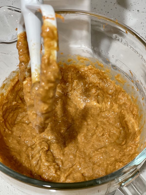 Carrot Cake Loaf Carrot Cake Loaf batter with everything mixed in.