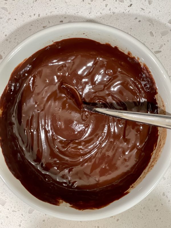Chocolate ganache in the bowl.