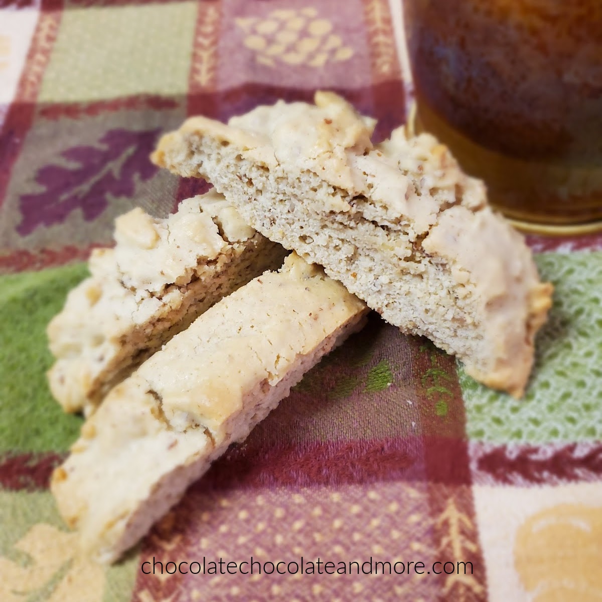 three slices of biscotti on a fall background