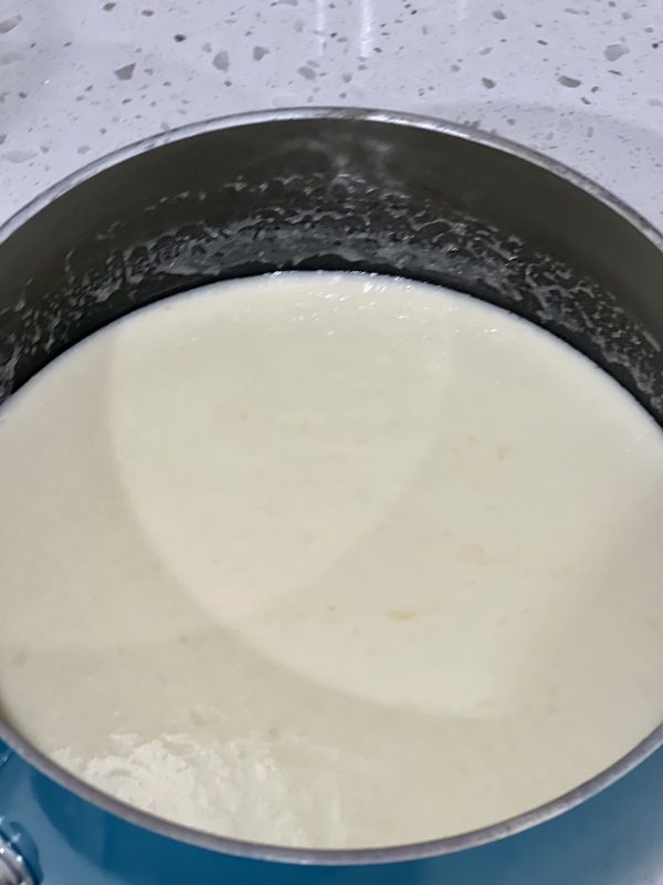 Cream mixture in a saucepan