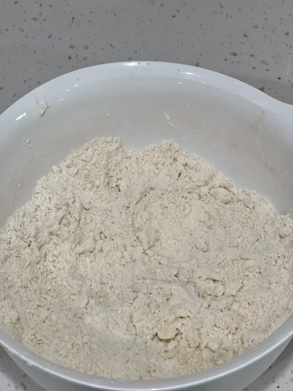 Chocolate Gravy Covered Buttermilk Biscuits mixture after butter is incorporated