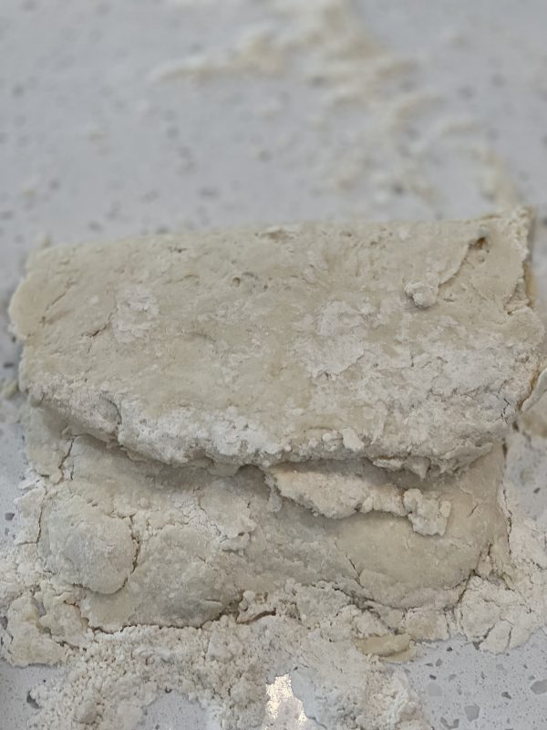 Chocolate Gravy Covered Buttermilk Biscuits dough folded hamburger style