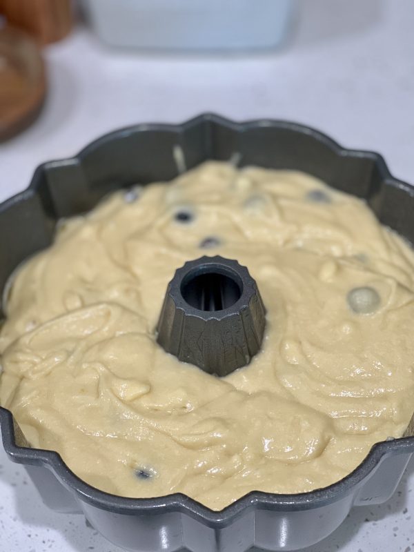 batter poured into a bundt pan