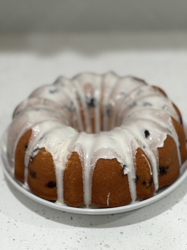 Lemon Blueberry Pound Cake on a plate