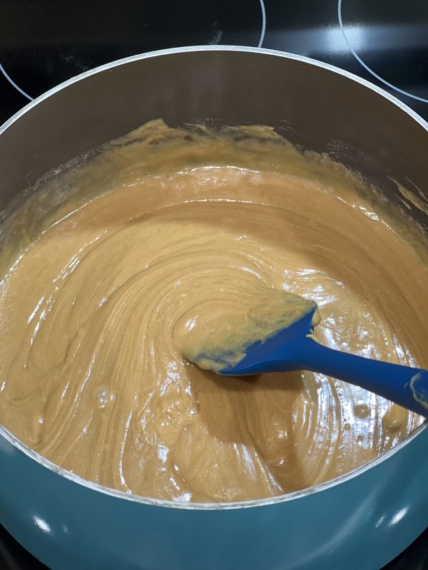 sugar peanut butter mixture in saucepan
