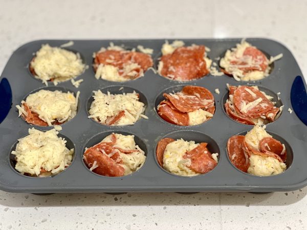 Pepperoni Bread Cups in the cupcake pan before they're baked