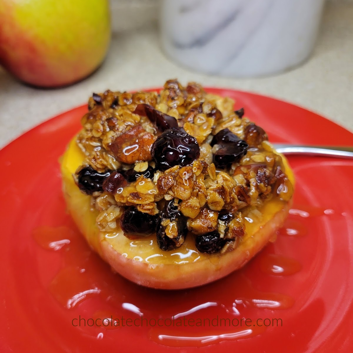 baked apple topped with granola