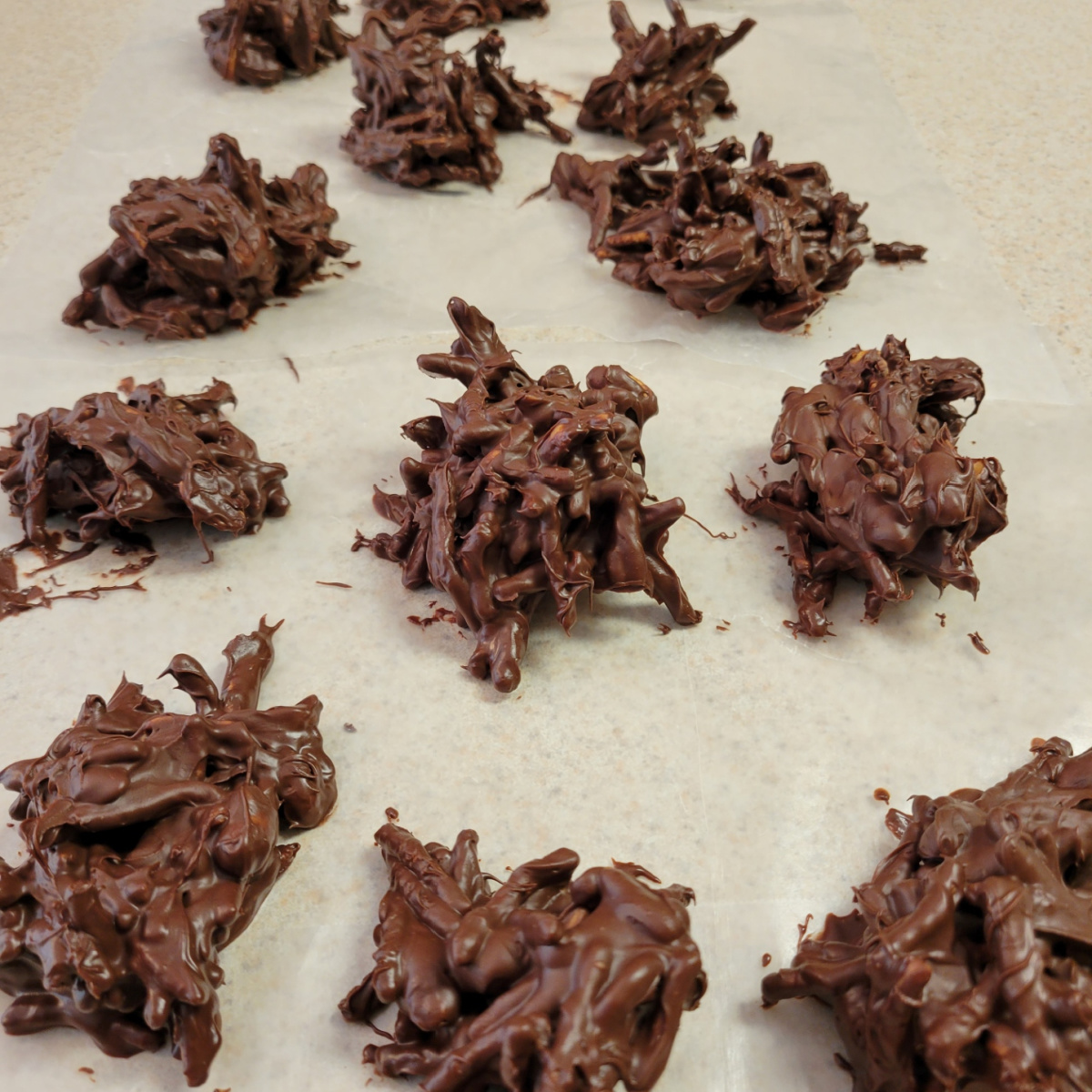 wax paper full of haystacks drying