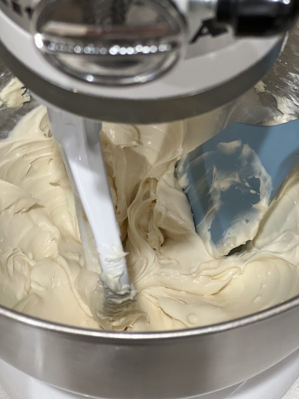 cheesecake filling in a stand mixer