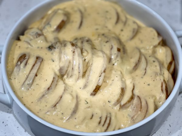 Creamy au Gratin Potatoes before baking