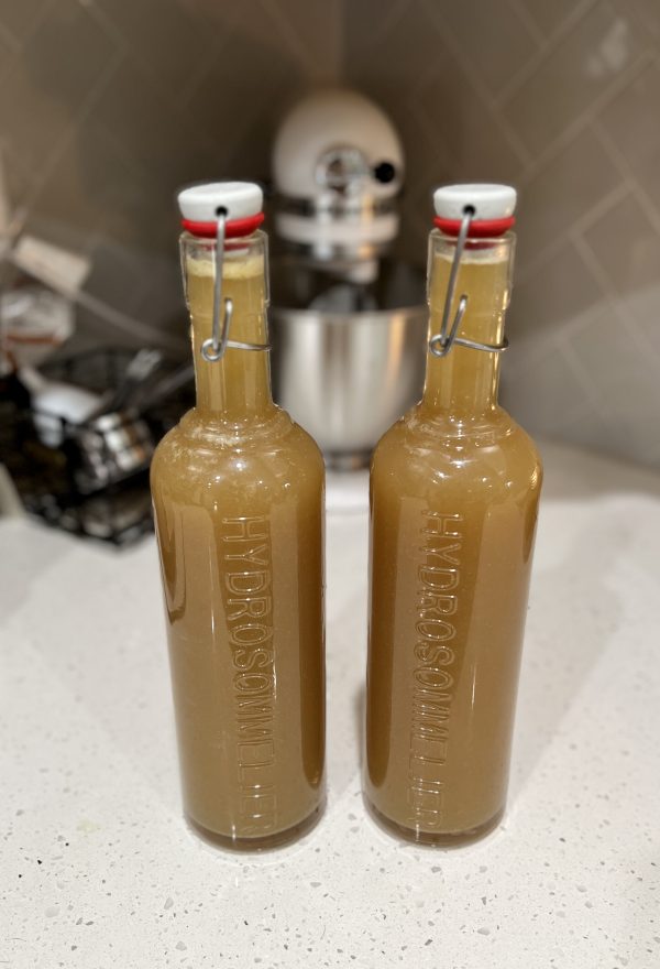 Leftover Turkey Dumplings in two pretty bottles