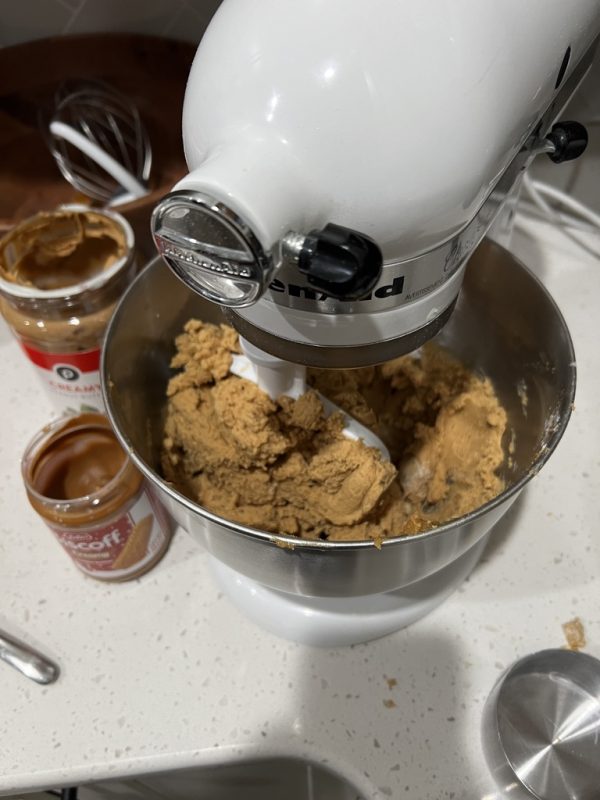 the dough for cookie butter cookies in a mixing bowl